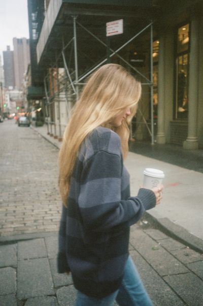 Sweaters Brandy Melville Women Midnight Blue And Faded Blue Stripes Brianna Cotton Thick Stripe Sweater