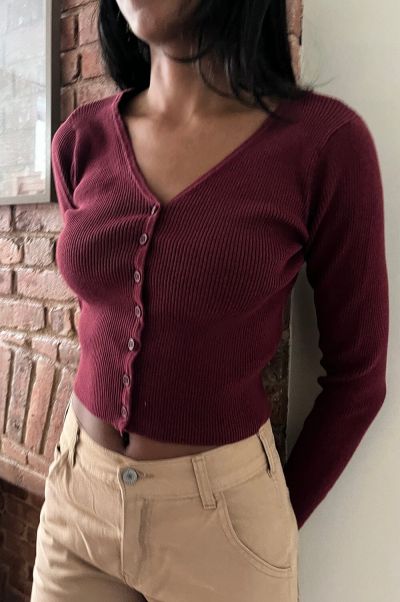 Sweaters Women Brandy Melville Collin Cardigan Burgundy