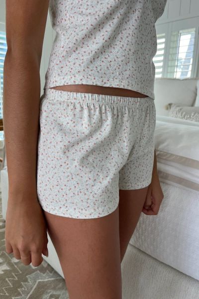 Brandy Melville White With Yellow Peach Green Floral Bottoms Women Emery Floral Sweatshorts