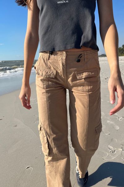 Kim Cargo Pants Bottoms Women Brandy Melville Sand
