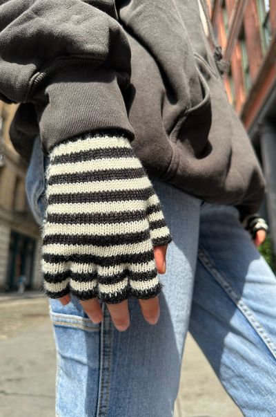 Stripes White And Black Stripe Women Brandy Melville Fingerless Wool Striped Gloves