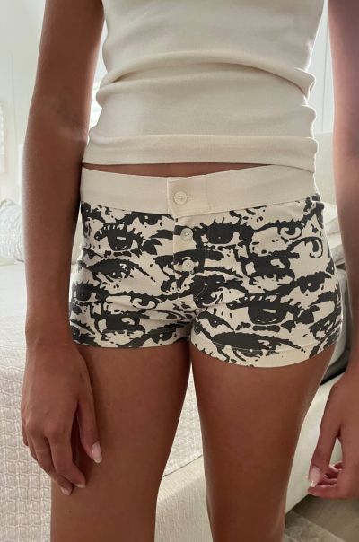 Women Brandy Melville Matching Sets Boy Short Eye Underwear Ivory