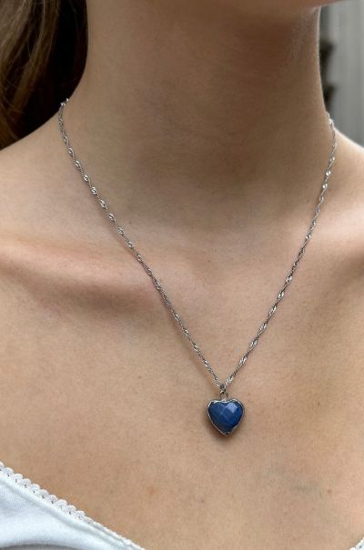 Women Silver Blue Heart Necklace Brandy Melville Jewelry