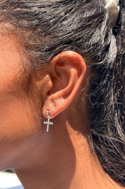 Women Brandy Melville Silver Jewelry Dangling Cross Earrings