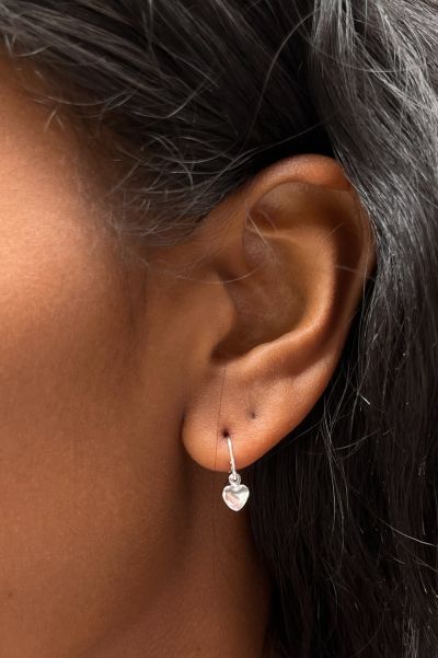 Women Silver Jewelry Sterling Silver Heart Charm Earrings Brandy Melville