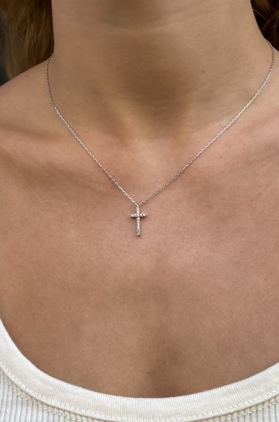 Women Brandy Melville Rhinestone Cross Necklace Jewelry Silver