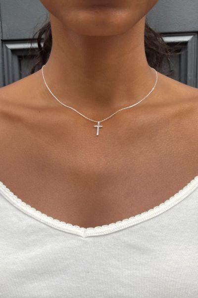Silver Brandy Melville Rhinestone Cross Necklace Women Jewelry