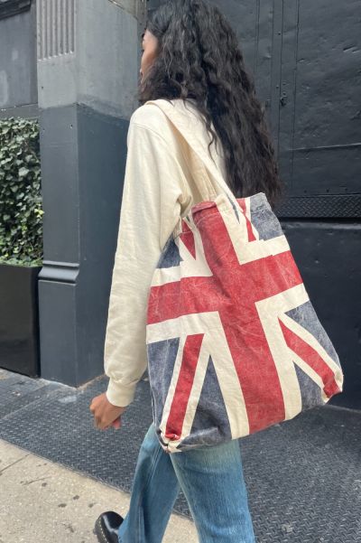 Union Jack Cotton Tote Bag Brandy Melville Ivory Women Bags & Backpacks