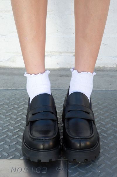 Socks Ruffle Ribbed Socks Brandy Melville Women Black