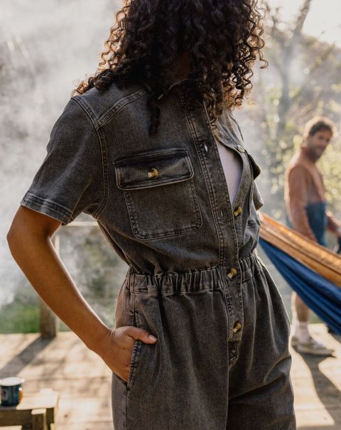 Women Classic Dungarees & Trousers Passenger Clothing Washed Black Denim Bluebell Organic Cotton Boiler Suit