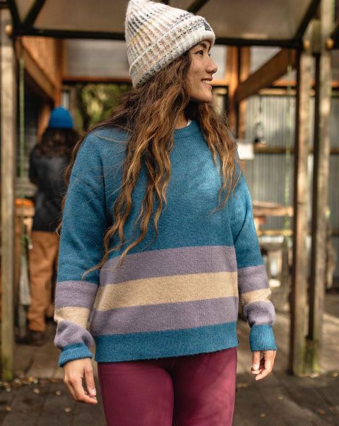 Women Customized Bay Recycled Knitted Jumper Knitwear Blue Coral Passenger Clothing