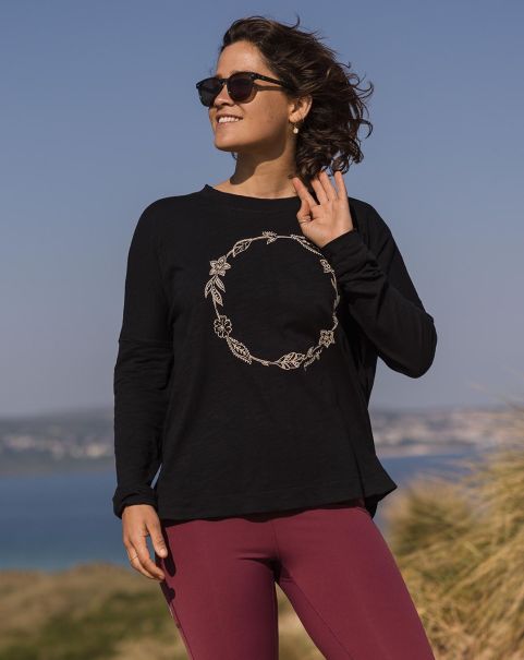 Practical Women Black Daisy Chain Recycled Cotton Ls T Passenger Clothing Long Sleeve T-Shirts