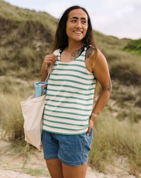 Passenger Clothing Deep Sea Sage Stripe Vest Women Clean Tops & T-Shirts