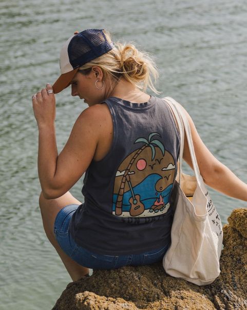 Women Sundaze Recycled Cotton Vest Certified Tops & T-Shirts Passenger Clothing Charcoal