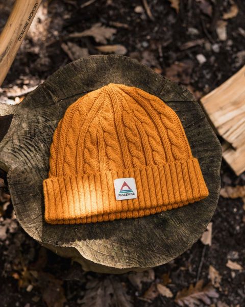 Sunrise Orange Beanies Passenger Clothing Sale Women Fireside Recycled Cable Knit Beanie